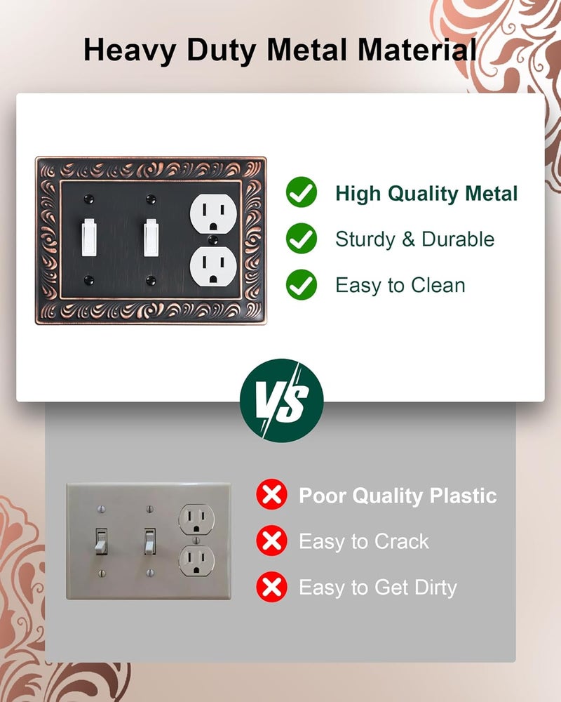 treewell 2-Pack Combo Double Toggle/Single Duplex Outlet Covers, Paisley Pattern Decorative Switch Plates and Outlet Covers, 4 Gang Aged Bronze Metal Wall Plates, Corrosion Resistant - Image 4